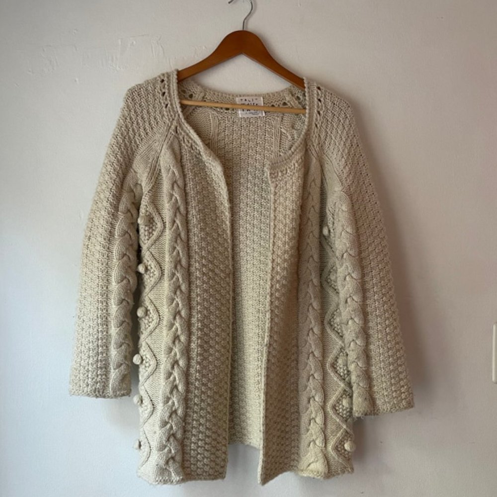 Cream Long Wool Sweater Cardigan